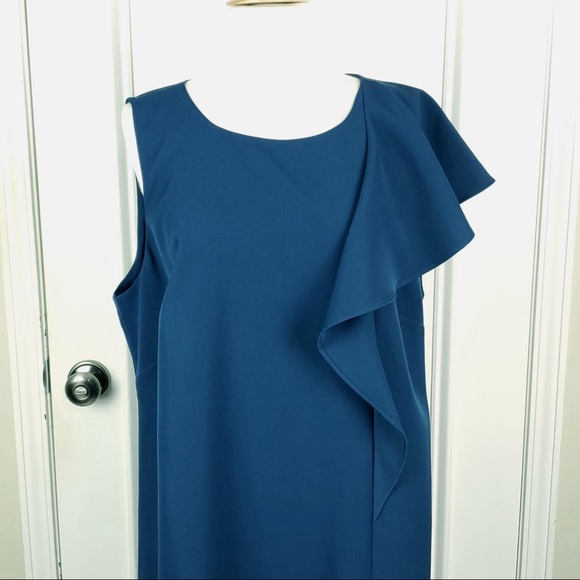 Vince Camuto | Ruffle Crepe A-Line Dress Teal 16W - Picture 3 of 7